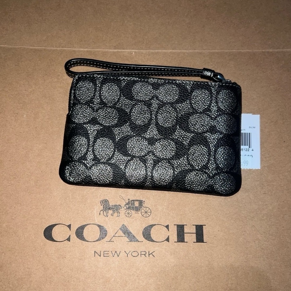 NWT COACH Wallet Corner Zip Wristlet CW964 Pearlized Signature Metallic CrosGrn - Picture 2 of 4